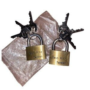 NOS Vintage TEST RITE made in taiwan 2” inch brass mini locks with keys lot of 2